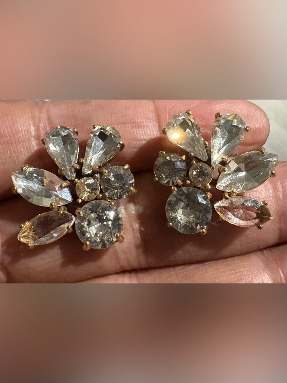 J.Crew Crystal Cluster Statement Stud Earrings Gold Tone